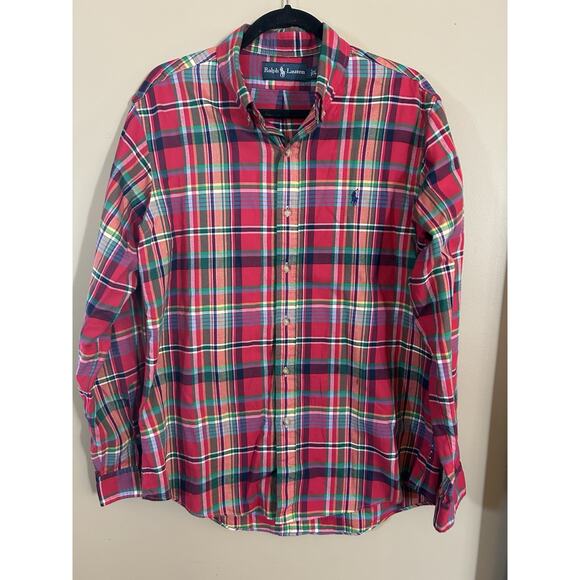 Ralph Lauren Men's Shirt Button up down Red Plaid Cotton Size Large - Picture 1 of 9
